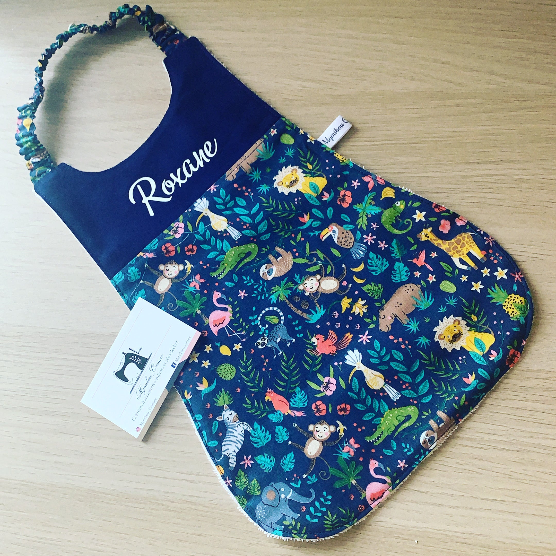 Serviette De Cantine Enfant Avec Pochette - Grand Bavoir Élastique Fait Main (Coton, Motifs Animaux)