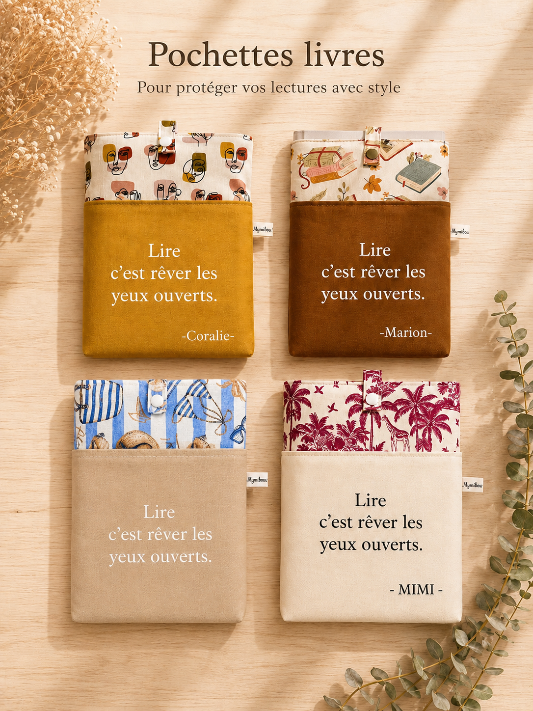 Pochette pour livre en tissu pour transporter vos livres.