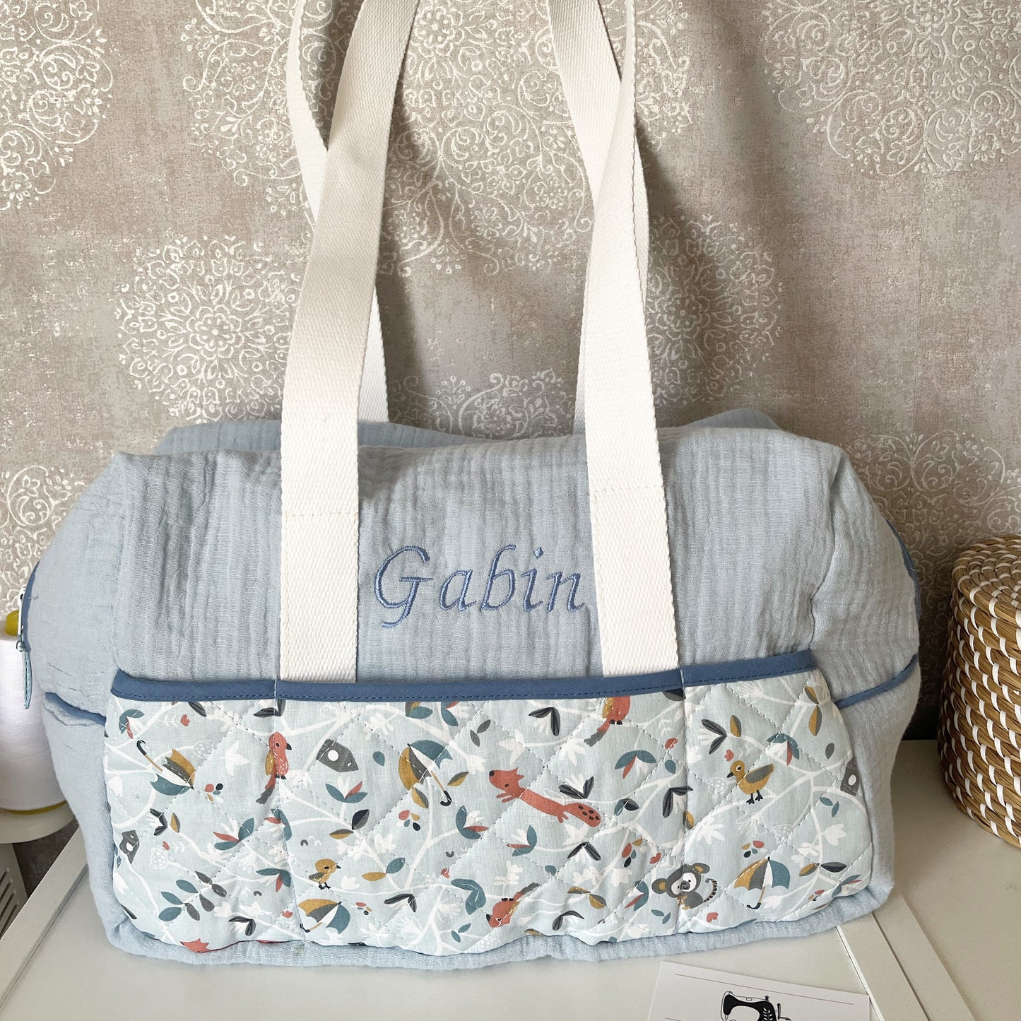 Sac à langer en gaze de coton bleu