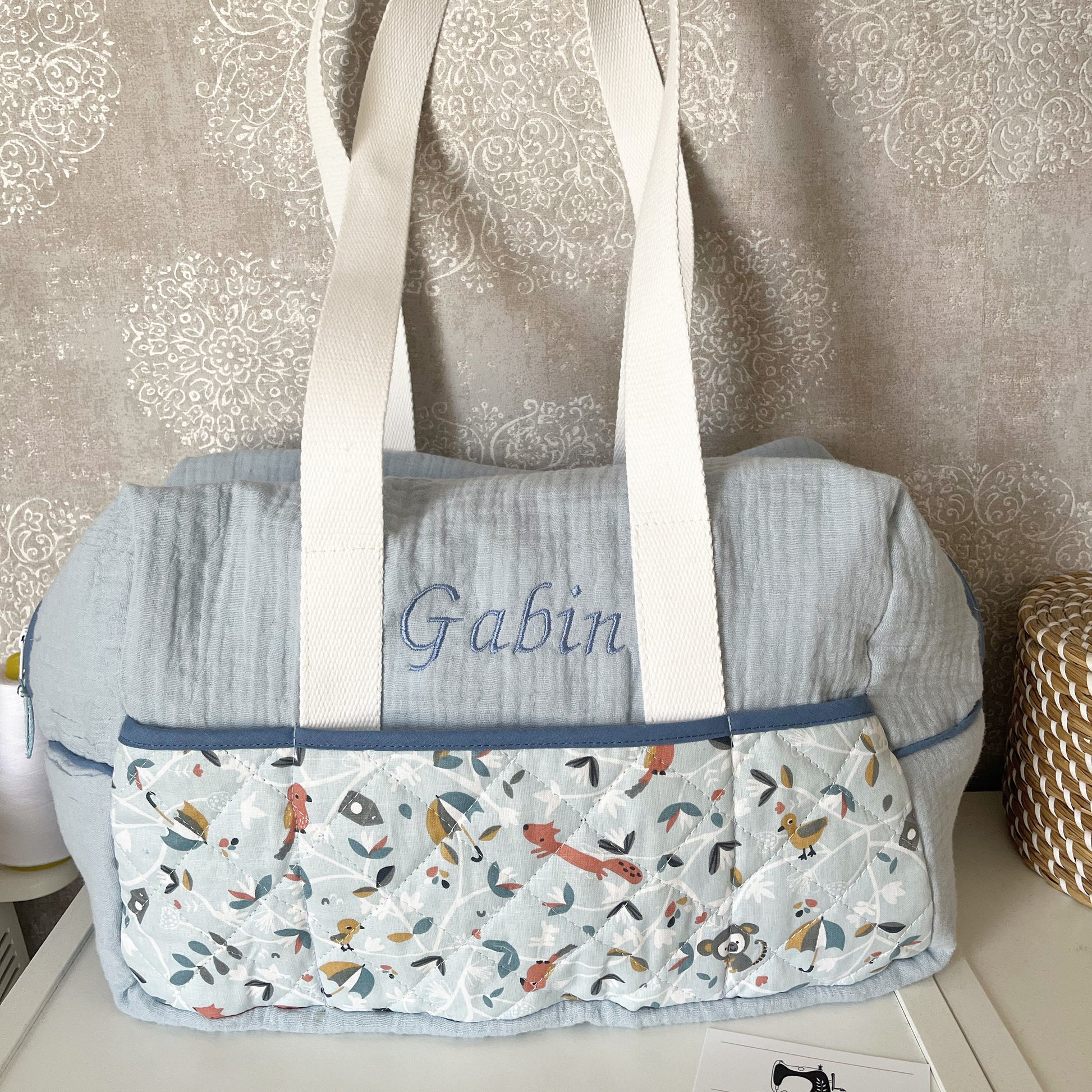 Sac à langer en gaze de coton bleu – mymiboucouture