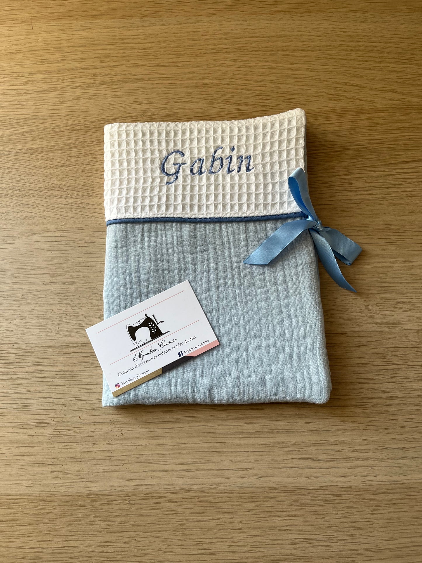 Protège carnet de santé en gaze de coton bleu
